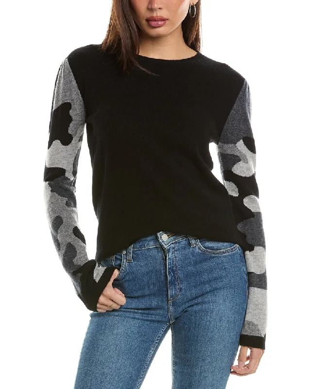 Long - Sleeve Women Sweater with Ribbed CuffsHannah Rose Camo Contrast Wool & Cashmere-Blend Sweater