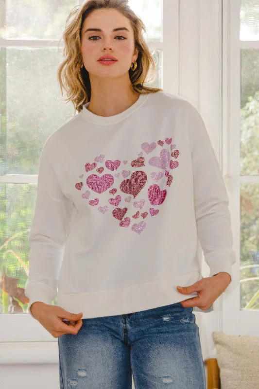 Cashmere Women Sweater with a Luxurious Soft TouchHearts Hotfix Rhinestone Oversized Pullover