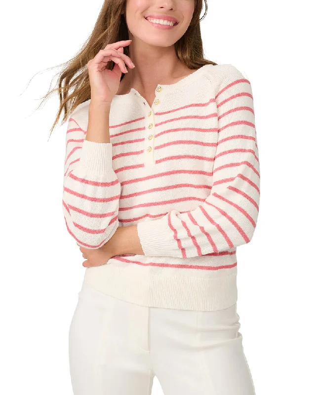 Open - Front Women Sweater for Easy LayeringJ.McLaughlin Stripe Charmaine Linen-Blend Top