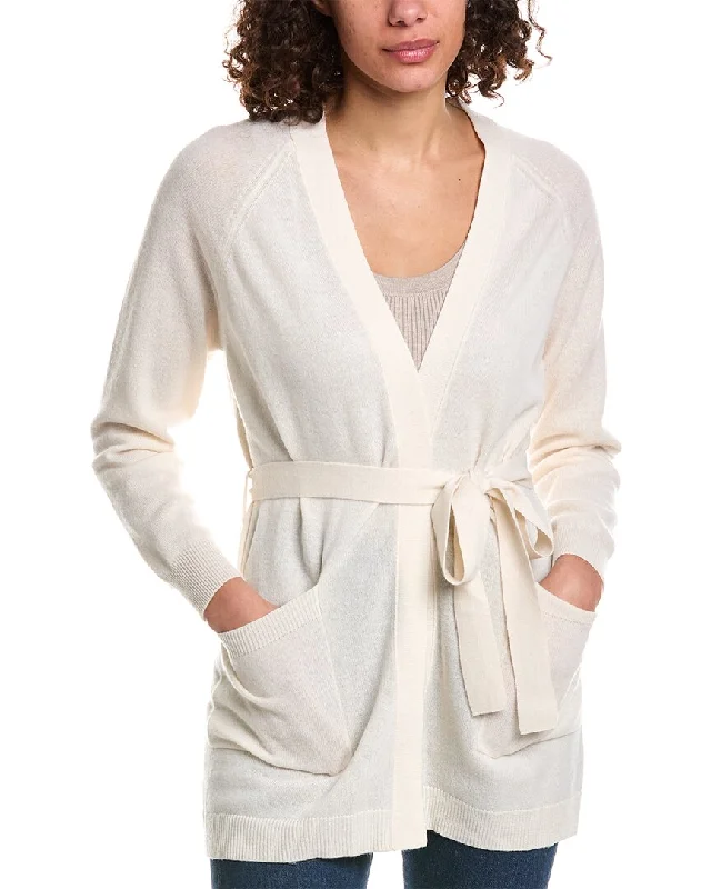 V - Neck Women Sweater to Elongate the NecklineMinnie Rose Open Front Tie Waist Cashmere Cardigan