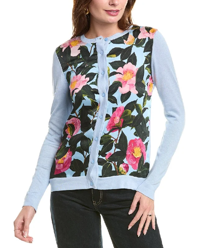 Hooded Women Sweater for Added Comfort and StyleOscar de la Renta Camellia Print Silk-Blend Cardigan