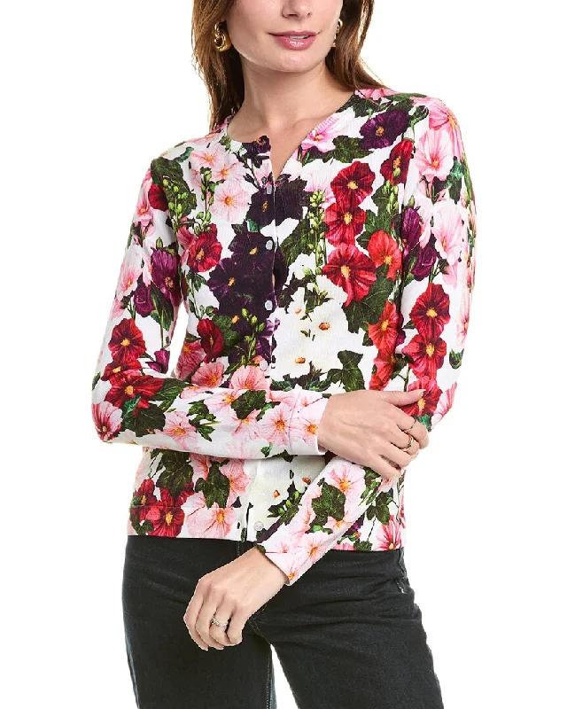 Organic Cotton Women Sweater for an Eco - Friendly ChoiceOscar de la Renta Printed Hollyhocks Cardigan