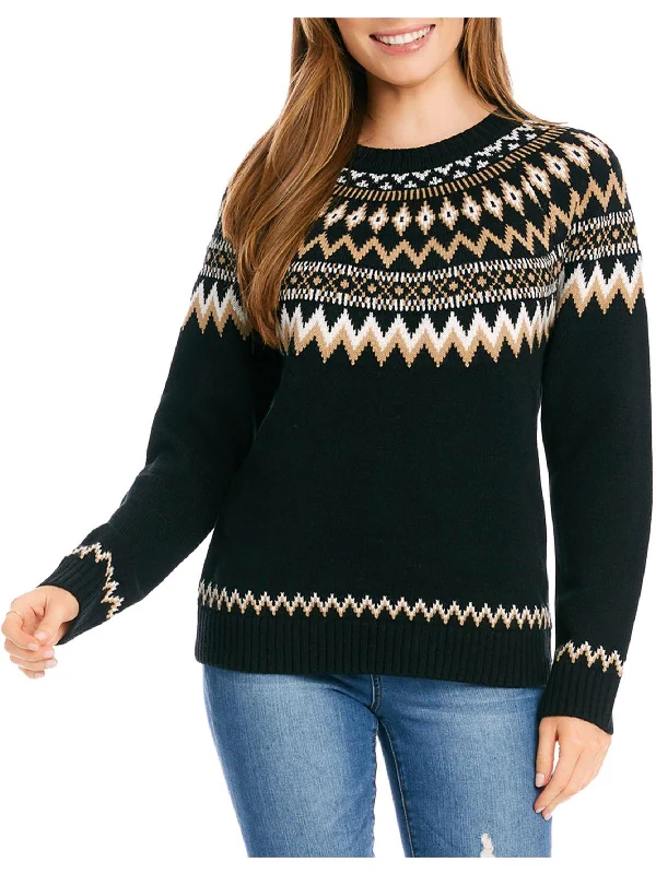 Cropped Women Sweater to Pair with High - Waisted BottomsRunning Wild Womens Printed Crewneck Pullover Sweater