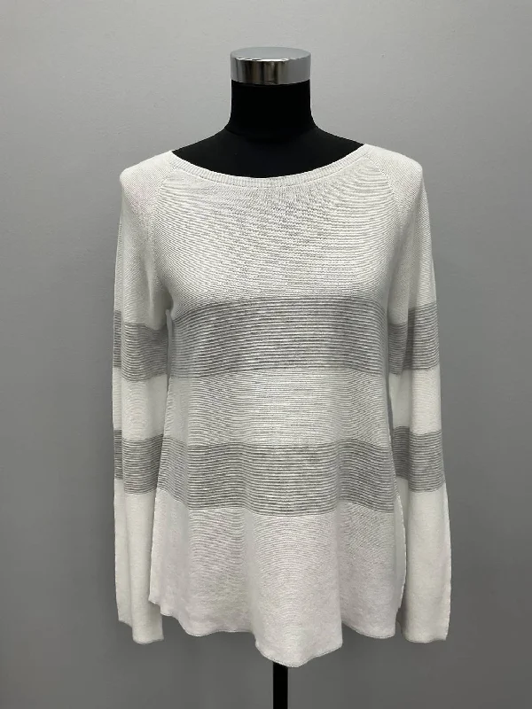 Mock - Neck Women Sweater for a Modern TwistStriped Cotton Sweater In White/grey