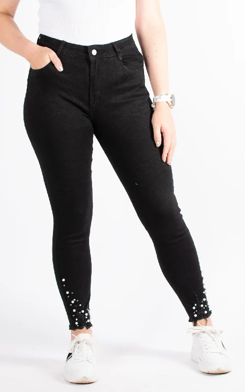 Dark - wash women jeans for a sophisticated and slimming effectJeans | Pearls | Black