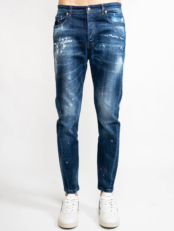 Skinny women jeans with a form - fitting designJeans con Schizzi di Vernice Blu