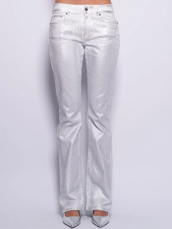 Embroidered women jeans with intricate patternsJeans Spalmato Argento