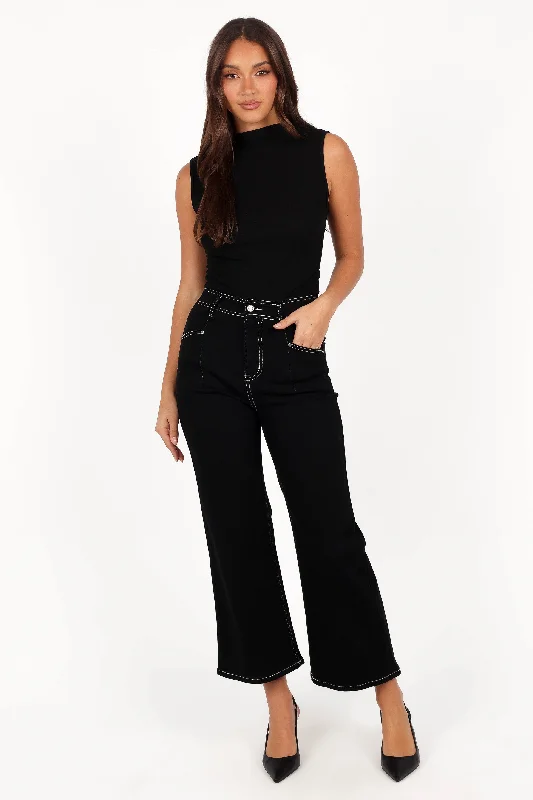 Ripped women jeans for a rebellious and fashion - forward styleParson Wide Leg Pant - Black