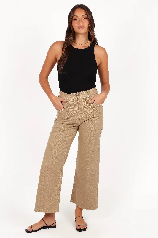 Colored women jeans in vibrant hues like red and yellowParson Wide Leg Pant - Taupe