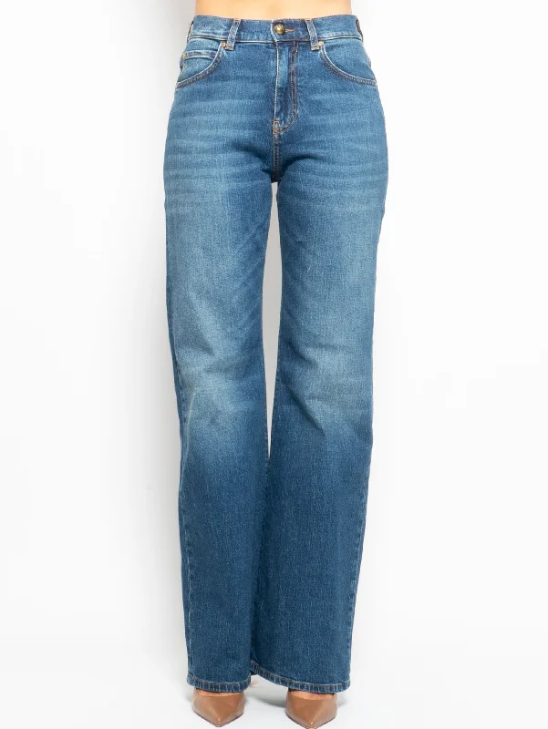 Dark - wash women jeans for a sophisticated and slimming effectJeans Wide Leg Cinque Tasche Blu