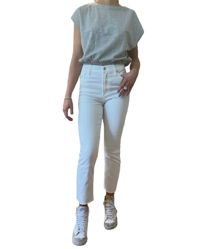 High - waisted women jeans for a flattering silhouetteRaw Hem Straight Leg Jean In Marble White