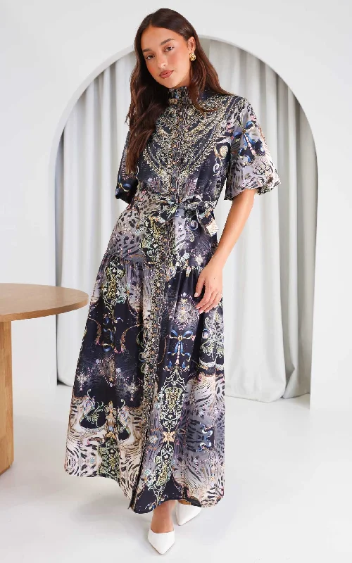 Light - wash women jeans for a fresh and summery appearanceSahara Night Sky Short Sleeve Maxi Dress -  Black Multi Print