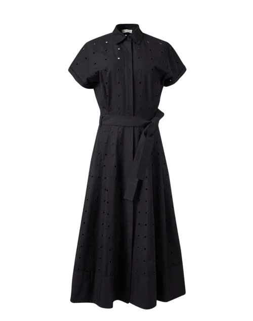 Wrap - Style Women Dress with Adjustable Fit for All Body TypesWrap - Style Women Dress with Adjustable Fit for All Body TypesBlack Eyelet Cotton Shirt Dress