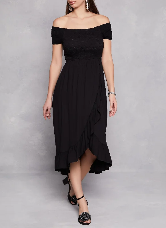 Off - the - Shoulder Women Dress for a Romantic and Feminine LookOff - the - Shoulder Women Dress for a Romantic and Feminine LookOff The Shoulder Smocked Tulip Hem Dress