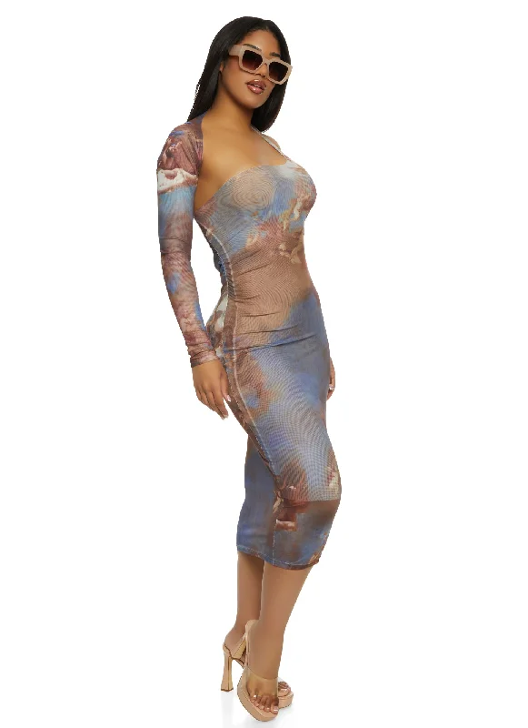 Strapless Women Dress with a Built - in Bra for Comfort and SupportStrapless Women Dress with a Built - in Bra for Comfort and SupportPrinted Mesh One Shoulder Midi Dress