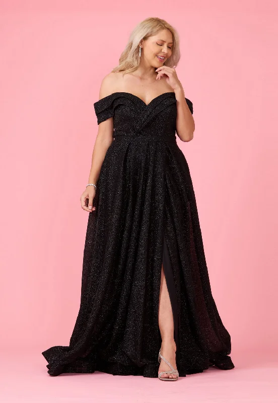 Halter Neck Women Dress to Show Off the Shoulders and NecklineHalter Neck Women Dress to Show Off the Shoulders and NecklineDylan & Davids Long Off Shoulder Glitter Prom Dress Black