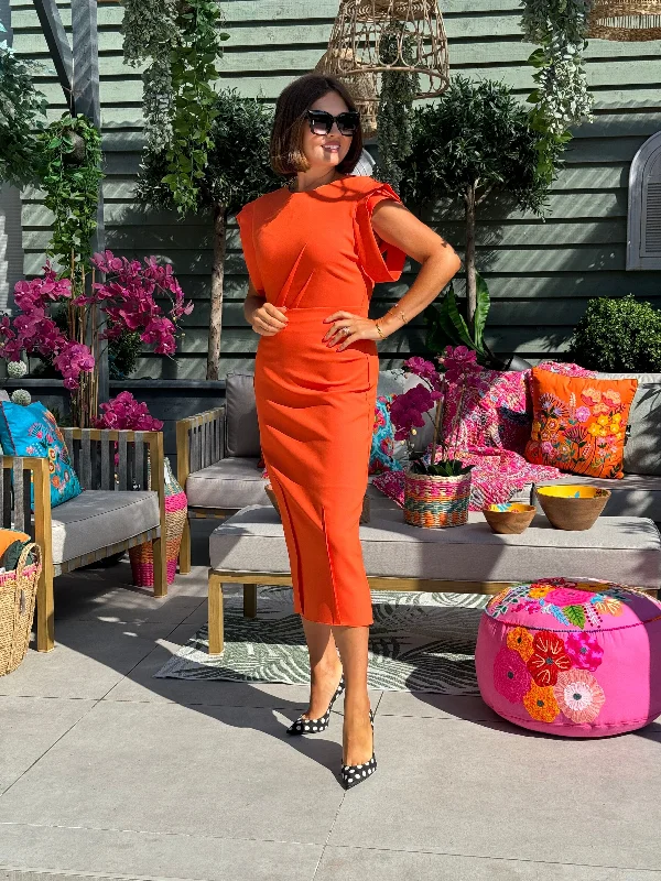 Halter Neck Women Dress to Show Off the Shoulders and NecklineHalter Neck Women Dress to Show Off the Shoulders and NecklineKayla Shoulder Detail Dress In Orange