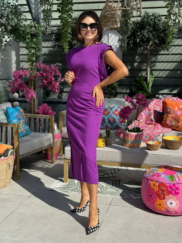 Empire Waist Women Dress to Accentuate the Bust and Conceal the WaistEmpire Waist Women Dress to Accentuate the Bust and Conceal the WaistKayla Shoulder Detail Dress In Purple