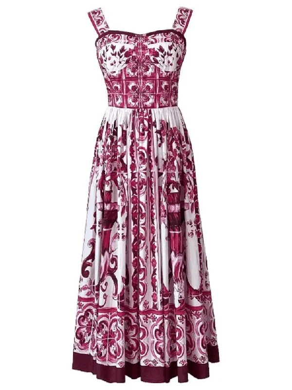 Ruffled Women Dress with Multiple Layers for a Playful and Girly StyleRuffled Women Dress with Multiple Layers for a Playful and Girly StyleKim Corset Print Maxi Gown Dress - Red Print