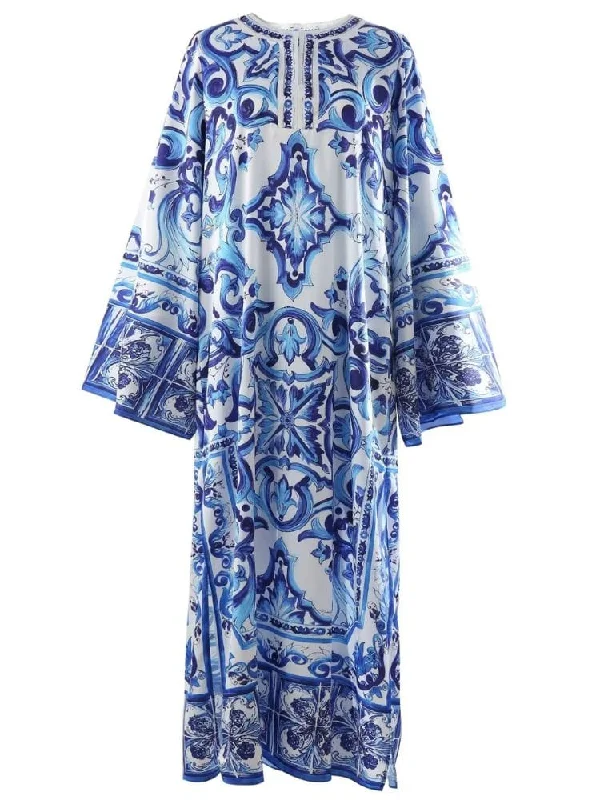 Backless Women Dress for a Sexy and Alluring Look at Evening EventsBackless Women Dress for a Sexy and Alluring Look at Evening EventsKim Lantern Long Sleeve Print Gown Dress - Blue Print