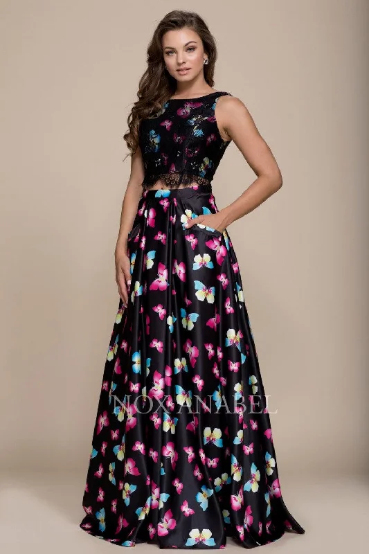 Ball Gown Women Dress with a Full Skirt for a Princess - like LookBall Gown Women Dress with a Full Skirt for a Princess - like LookLong Butterfly Print Two Piece Prom Dress Black