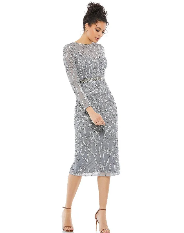 Plus Size Women Dress with a Flattering A - Line Cut for Comfort and StylePlus Size Women Dress with a Flattering A - Line Cut for Comfort and StyleMac Duggal 5521 Long Sleeve Beaded Cocktail Dress