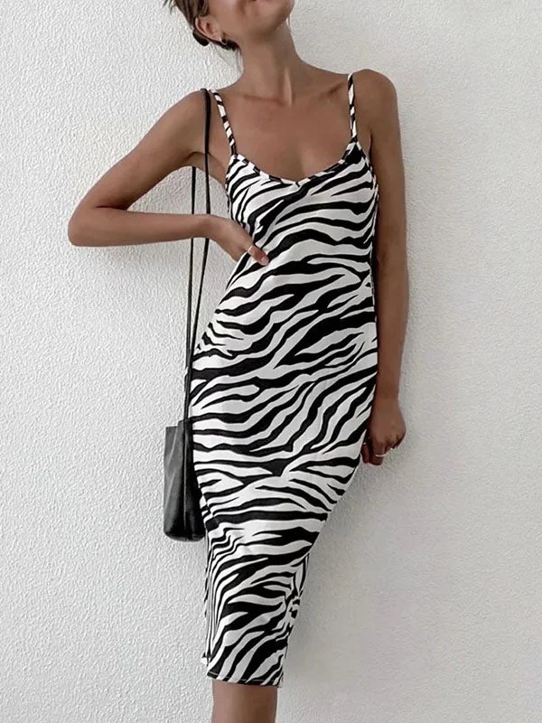 Halter Neck Women Dress to Show Off the Shoulders and NecklineHalter Neck Women Dress to Show Off the Shoulders and NecklineZebra Stripe Sling Midi Dress