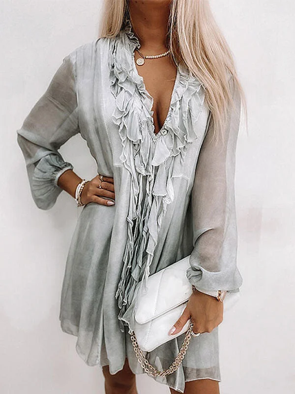 Off - the - Shoulder Women Dress for a Romantic and Feminine LookOff - the - Shoulder Women Dress for a Romantic and Feminine LookV Neck Long Sleeve Ruffle Midi Dress