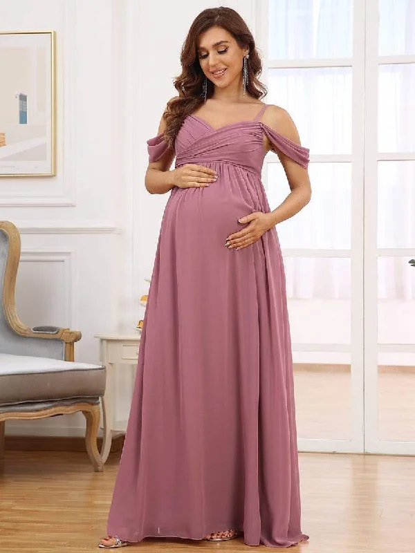 Empire Waist Women Dress to Accentuate the Bust and Conceal the WaistEmpire Waist Women Dress to Accentuate the Bust and Conceal the WaistOff-Shoulder Spaghetti Strap A-Line Maternity Dress