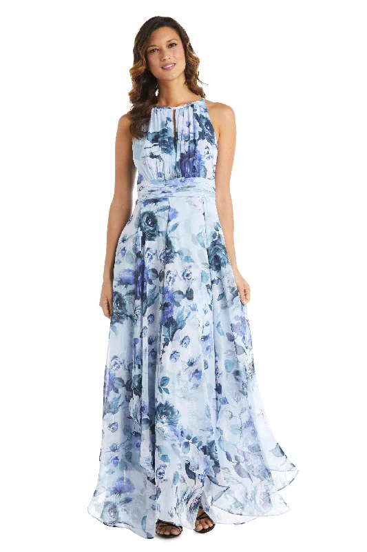 Plus Size Women Dress with a Flattering A - Line Cut for Comfort and StylePlus Size Women Dress with a Flattering A - Line Cut for Comfort and StyleR&M Richards 7729 Long Halter Formal Floral Dress