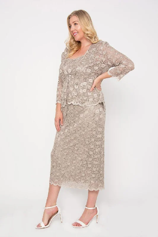 Plus Size Women Dress with a Flattering A - Line Cut for Comfort and StylePlus Size Women Dress with a Flattering A - Line Cut for Comfort and StyleR&M Richards 7458 Long Formal Jacket Dress Mocha