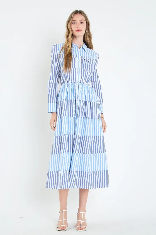 Off - the - Shoulder Women Dress for a Romantic and Feminine LookOff - the - Shoulder Women Dress for a Romantic and Feminine LookStripe Block Maxi Dress