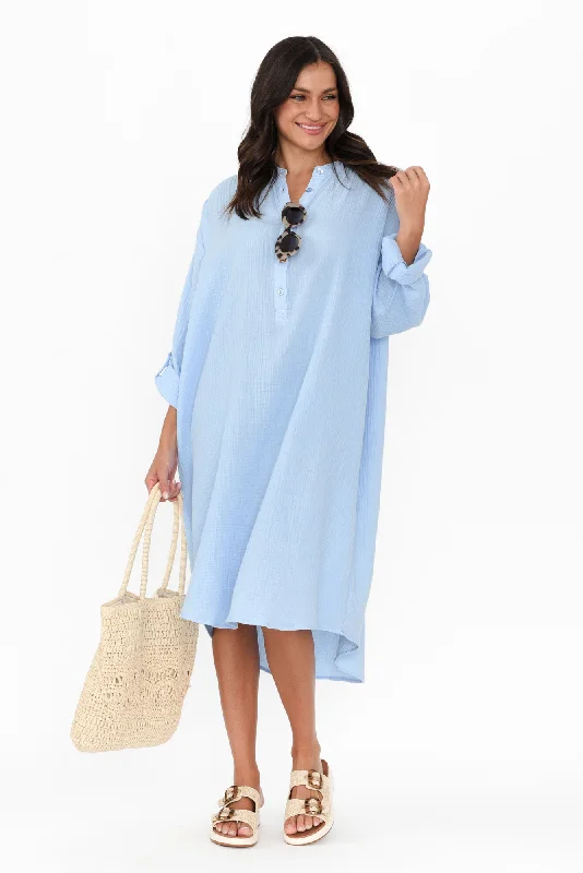 Shift Women Dress with a Simple and Classic Design for Everyday WearShift Women Dress with a Simple and Classic Design for Everyday WearTropez Blue Cotton Cheesecloth Kaftan