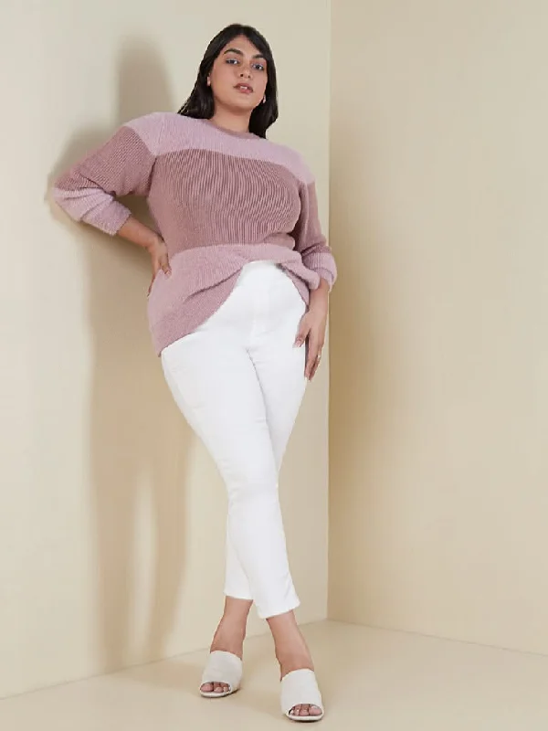 Gia Curves Mauve Colour-Blocked Knitted Top