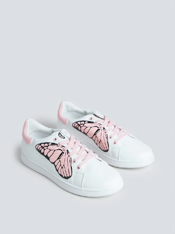 LUNA BLU White Butterfly Design Sneakers