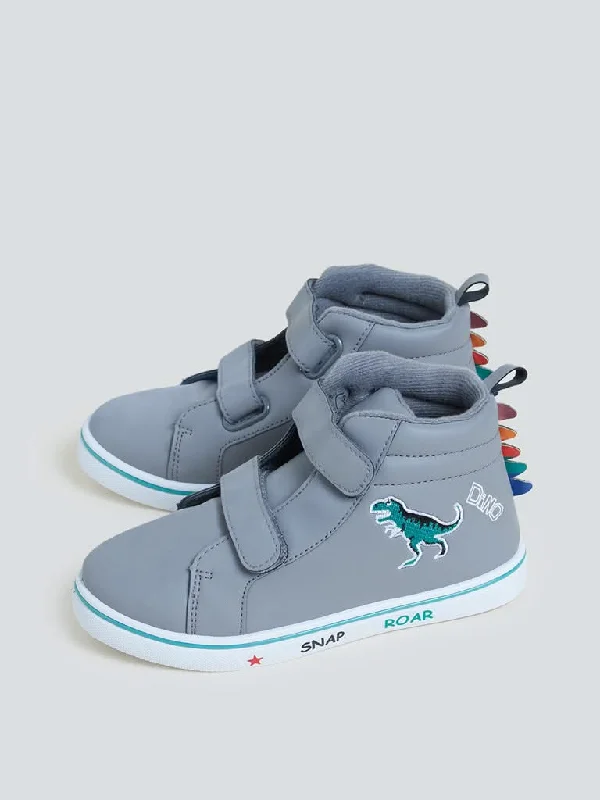 Yellow Kids Grey Dinosaur Design Shoes