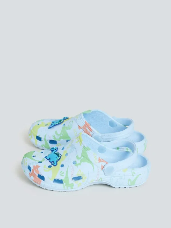 Yellow Kids Light Blue Dinosaur Theme Clogs