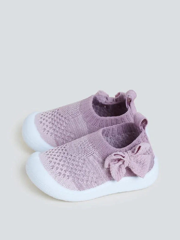 Yellow Kids Mauve Knitted Shoes