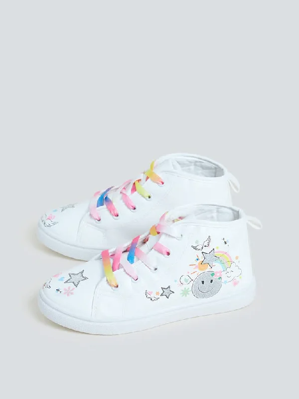 Yellow Kids White Smiley Design Sneakers