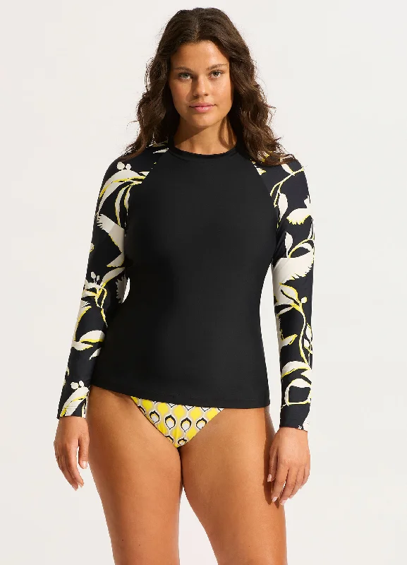 Maternity bikini for expecting mothers to enjoy the beach comfortablyBirds Of Paradise Long Sleeve Rashvest - Black