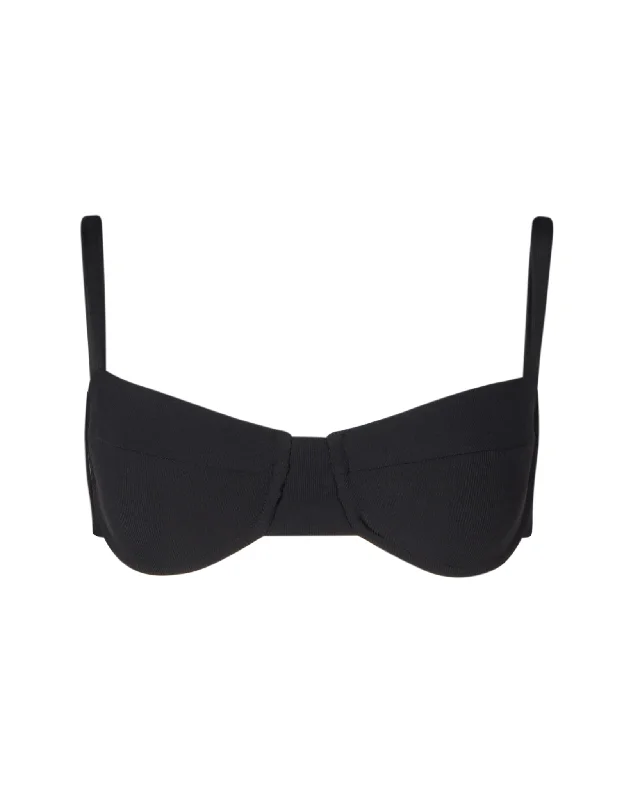 Long - line bikini top for added support and a fashionable lookRiley Black Bustier Bikini Top