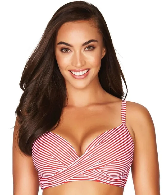 Tie - side bikini bottoms for an adjustable and stylish fitSea Level Sorrento Stripe Cross Front Moulded Underwire D-DD Cup Bikini Top - Red