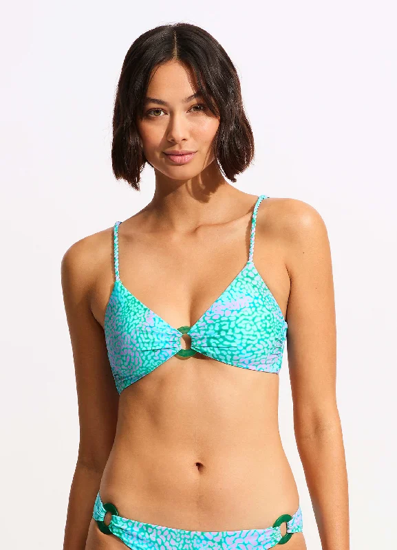 Metallic - finish bikini for a glamorous and eye - catching poolside lookSea Skin Ring Front Bralette Bikini Top - Vivid Green