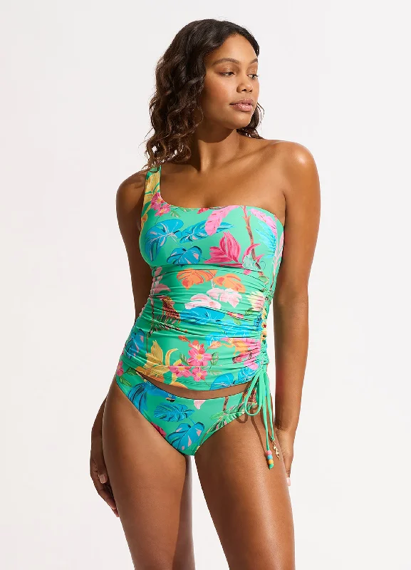 Lace - trimmed bikini for an elegant and romantic touchTropica One Shoulder Tankini Top - Jade