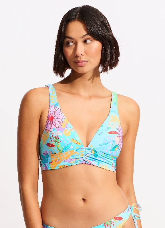 Push - up bikini top to enhance the bust for a confident beach appearanceUnder The Sea Triangle Bikini Top - Blue Mist